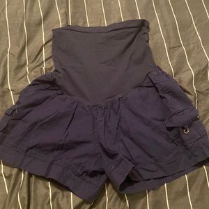 Maternity belly elastic navy blue shorts